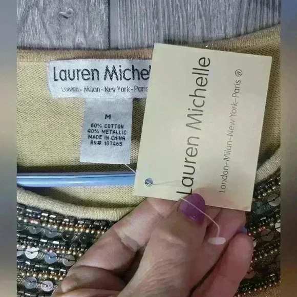 NWT Lauren Michelle sequins long sleeve blouse with tensil tread woven in. - Picture 2 of 7